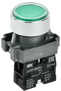 Кнопка управления LA167-BAF31 d=22мм 1з зеленая IEK