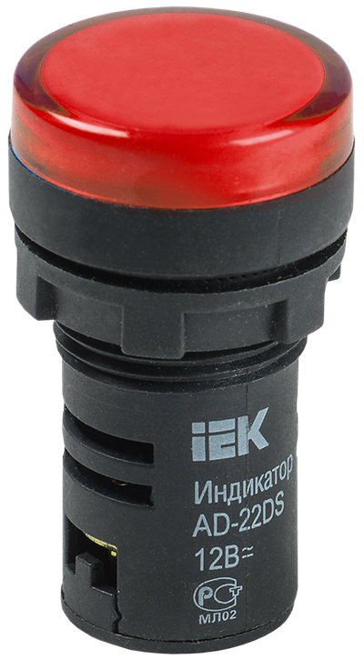 Лампа AD22DS(LED)матрица d=22мм красный 12В AC/DC IEK