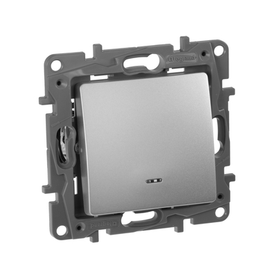 ETIKA Выключатель 1-клавишный с подсветкой/индикацией схема 1L 10АХ безвинтовые зажимы алюминий