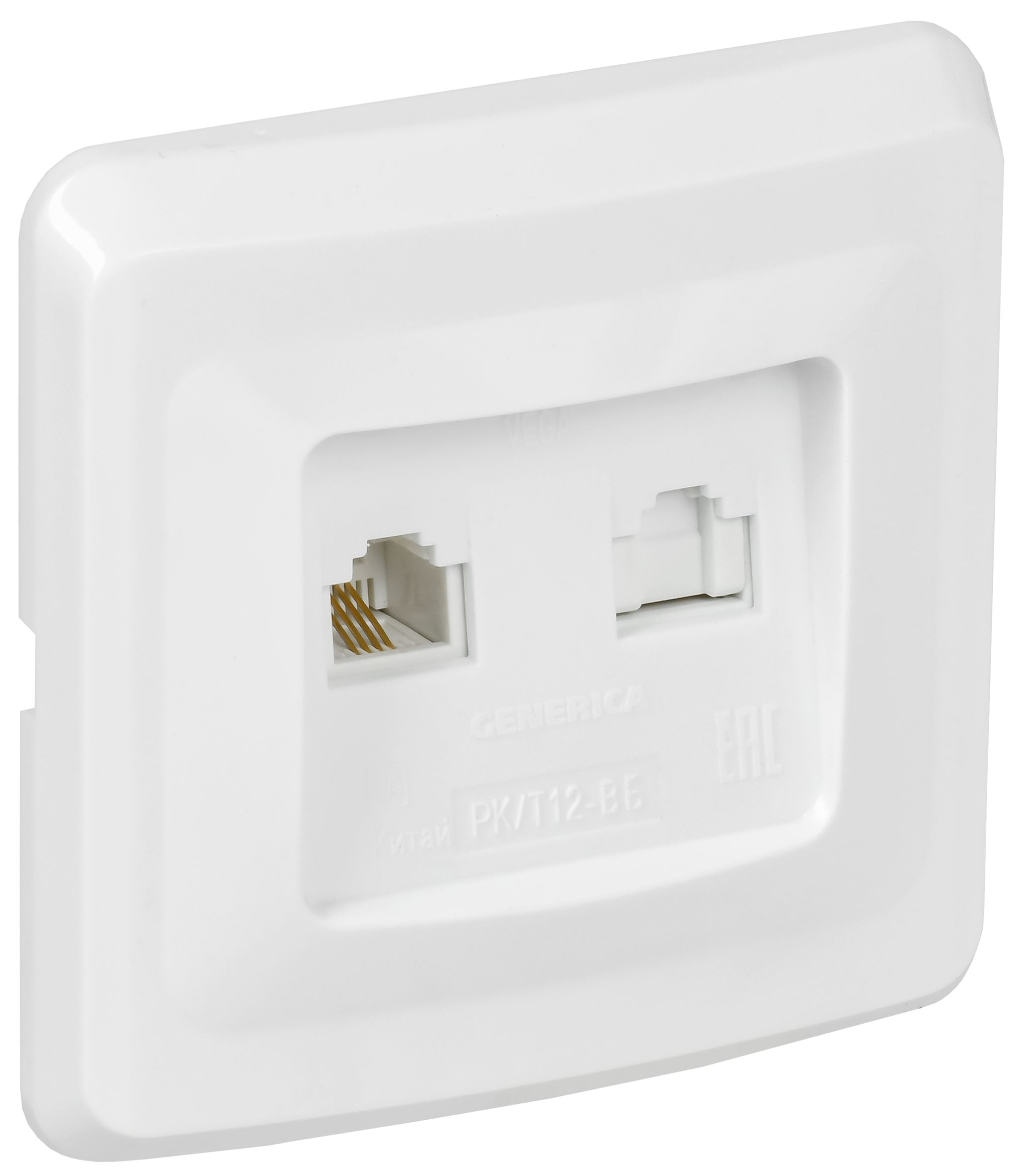 VEGA Розетка 2-местная RJ11/RJ45 РК/Т12-ВБ белый GENERICA
