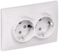 KVARTA Розетка 2-местная с заземлением с защитными шторками 16А кер. РСш12-3-КБ белый GENERICA
