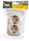GLORY Розетка 2-местная для открытой установки с заземлением без защитных шторок 16А РС22-3-ХК кремовый IEK1