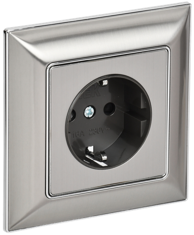 BRITE Розетка 1-местная с заземлением с защитными шторками 16А в сборе РСР14-1-0-БрГН металл хром/никель IEK