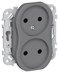 FLITE Розетка 2-местная без заземления без защитных шторок безвинтовое крепление 10А РС02-1-ФлМА мокрый асфальт IEK