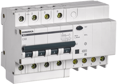 Дифференциальный автоматический выключатель АД14 4Р 63А 300мА GENERICA