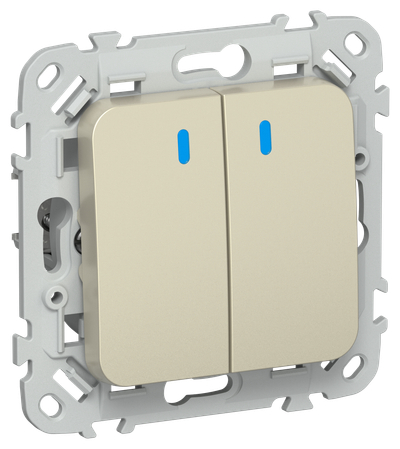 FLITE Выключатель 2-клавишный с индикацией 10А ВС12-1-1-ФлШ шампань IEK