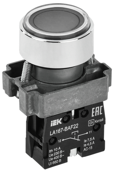 Кнопка управления LA167-BAF22 d=22мм 1NC черная IEK