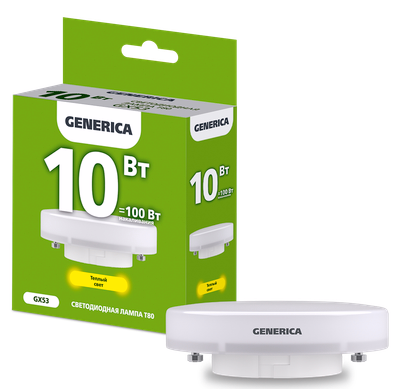 Лампа светодиодная T80 таблетка 10Вт 230В 3000К GX53 GENERICA