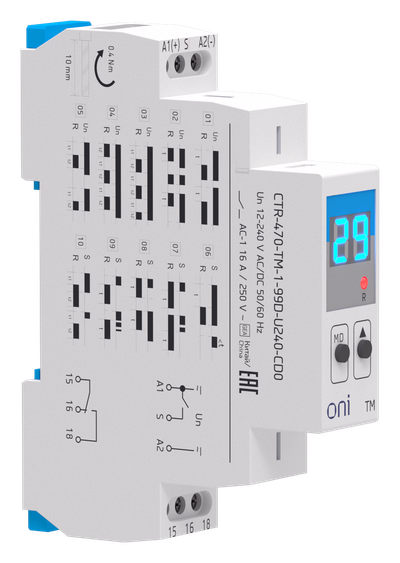 Реле времени многофункциональное TM с дисплеем 1 контакт 12-240В AC/DC ONI