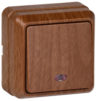 OKTAVA Выключатель 1-клавишный с индикацией для открытой установки 10А ВС20-1-1-ОД дуб GENERICA