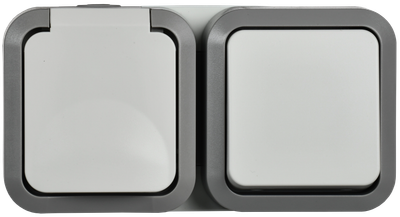 TORS Блок розетка + выключатель горизонтальный 16А IP55 TS242 серо-белый IEK