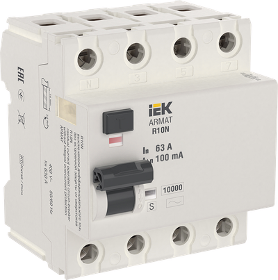 ARMAT Выключатель дифференциального тока R10N 4P 63А 100мА тип AC-S IEK