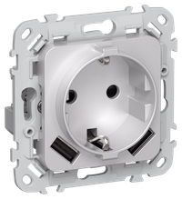 FLITE Розетка 1-местная с заземлением с защитными шторками 16А с USB A+A 3,1А безвинтовое крепление РСЮша11-1-ФлА алюминий IEK