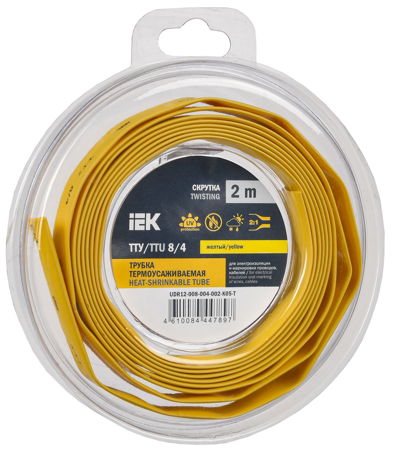 Трубка термоусадочная ТТУ нг-LS 8/4 желтая (2м/упак) IEK (UDR12-008-004-002-K05-T)