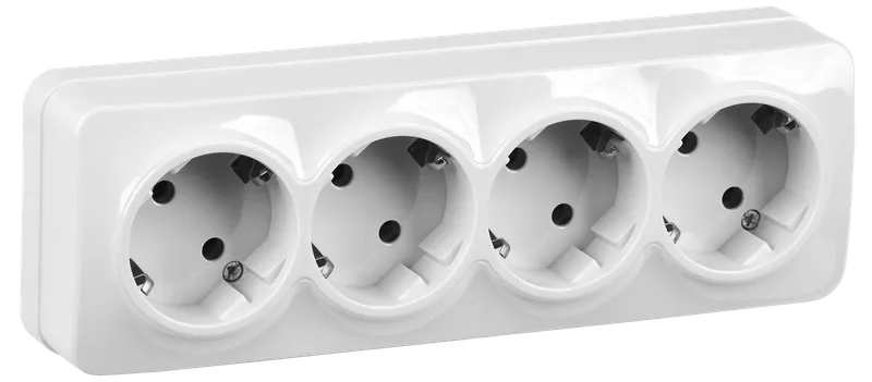 RS24-3-XB Quadruple socket with grounding contact 16A with opening installation GLORY (white) IEK