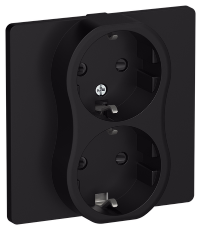 FLITE 2-gang socket with grounding with protective shutters screwless fastening 16A RSsh12-1-K-FlCh black IEK