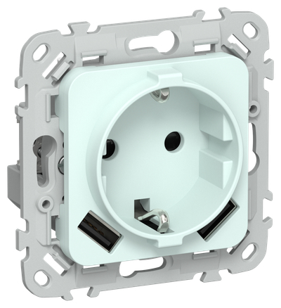 FLITE Розетка 1-местная с заземлением с защитными шторками 16А с USB A+A 3,1А РСЮша11-0-ФлХЛ холодный лед IEK