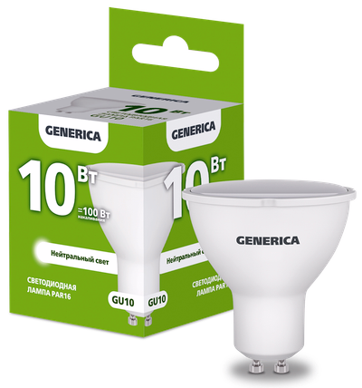 Лампа светодиодная PAR16 софит 10Вт 230В 4000К GU10 GENERICA