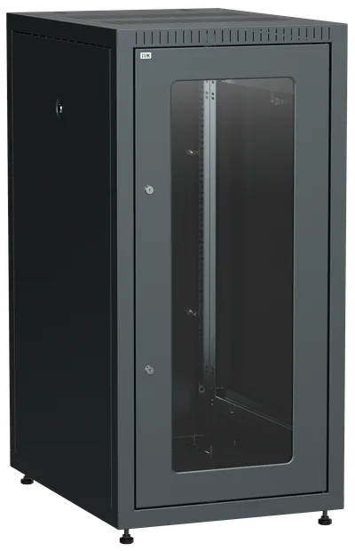 ITK LINEA E Шкаф напольный сетевой 19" 18U 600х800мм стеклянная передняя дверь задняя металлическая черный