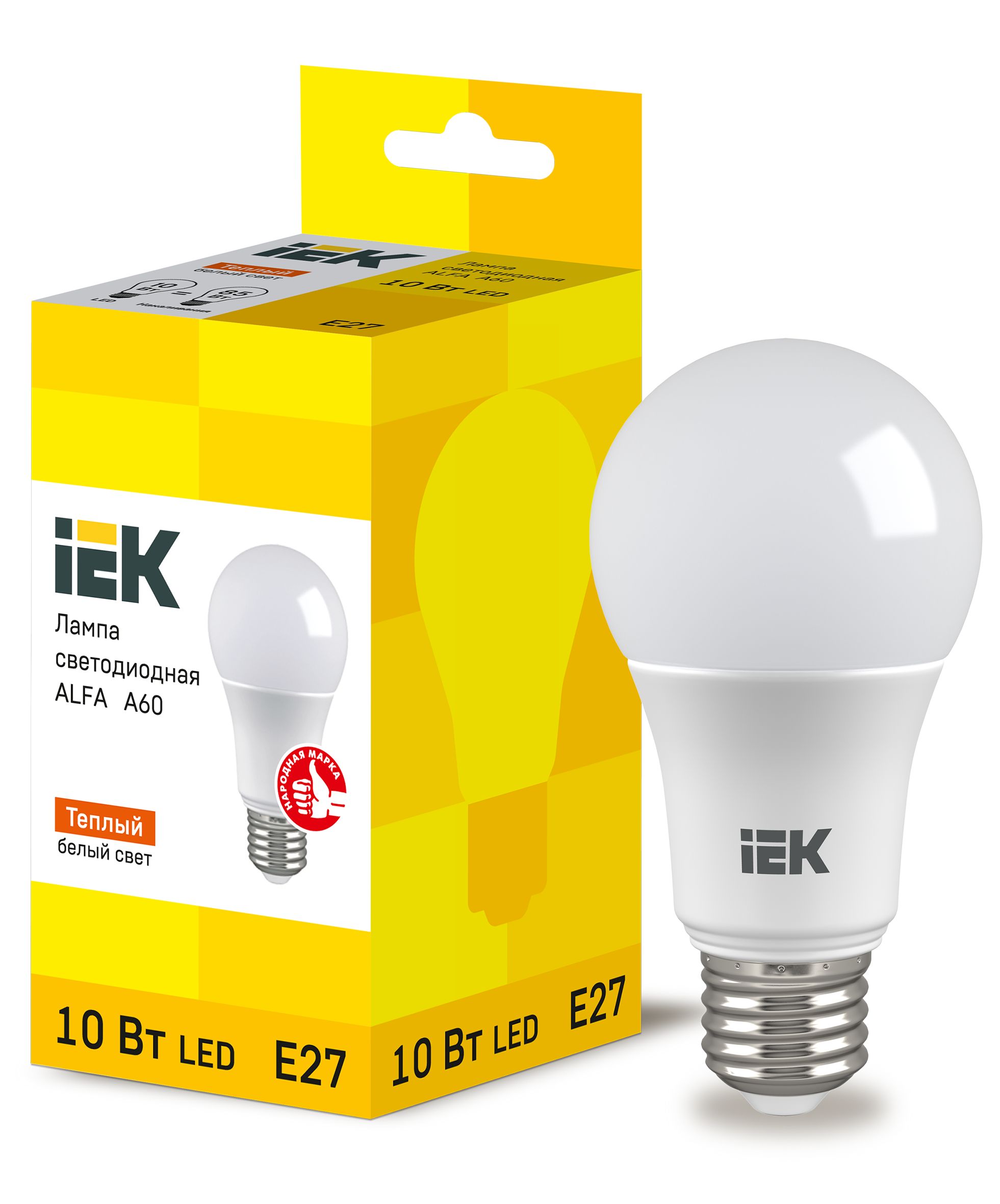 Лампа светодиодная ALFA A60 груша 10Вт 230В 3000К E27 (6шт) IEK (LLA-A60-10-230-30-E27-6)