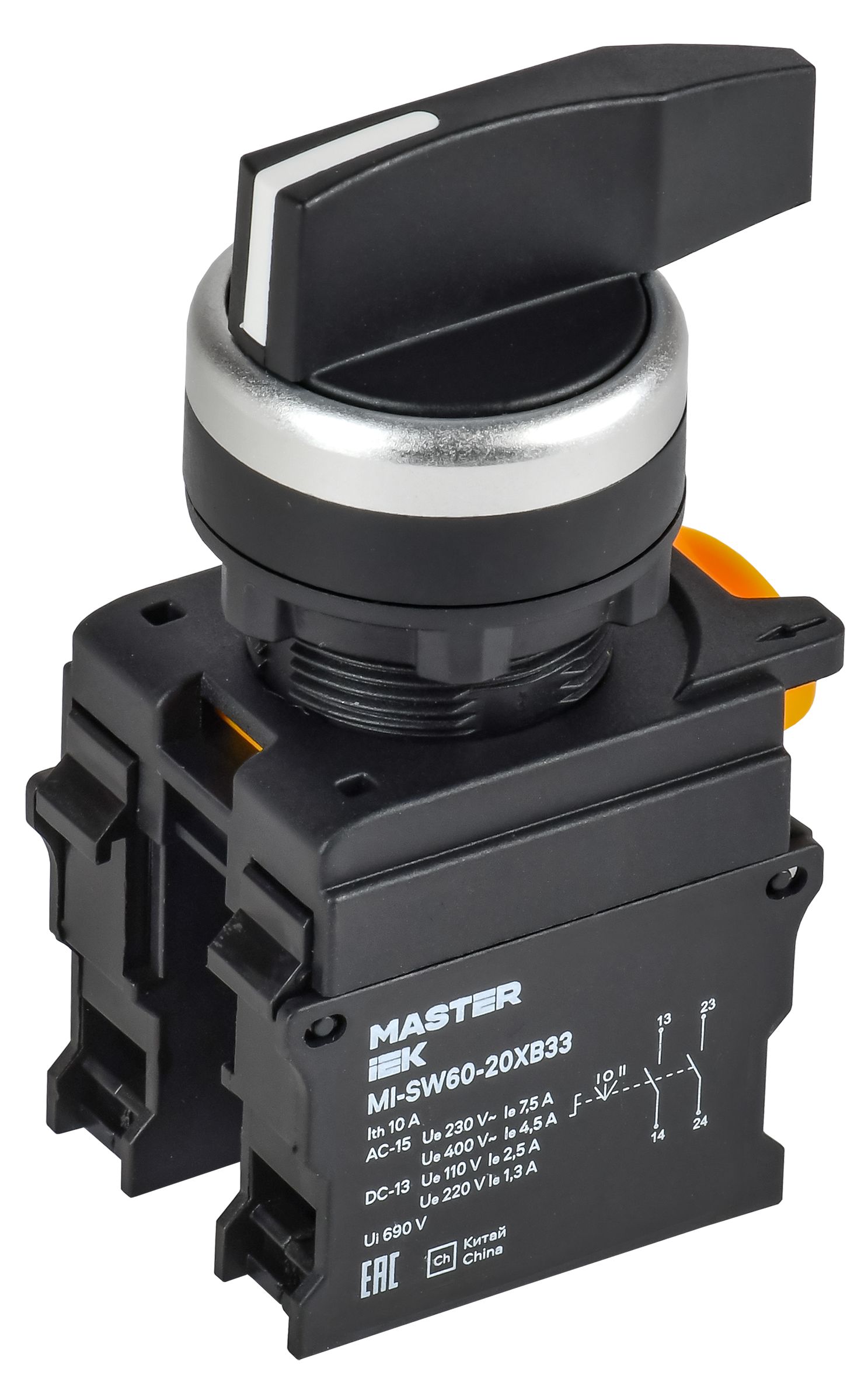 Переключатель длинная ручка на 3 положения возвратный 2NO MASTER IEK (MI-SW60-20XB33-4-25-3-K02)