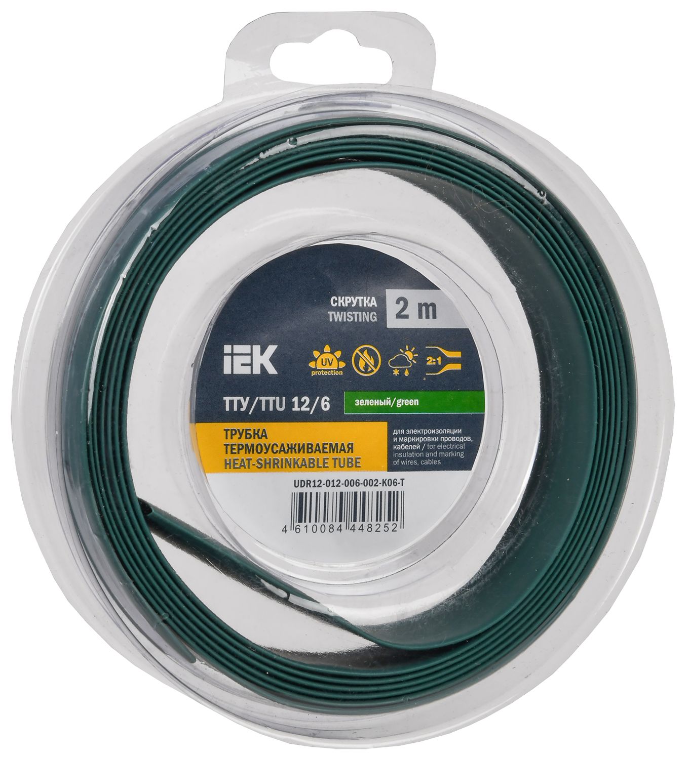 Трубка термоусадочная ТТУ нг-LS 12/6 зеленая (2м/упак) IEK (UDR12-012-006-002-K06-T)