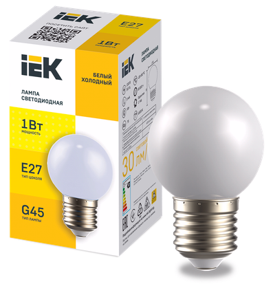 LIGHTING Лампа светодиодная декоративная G45 шар 1Вт 230В холодный белый E27 IEK