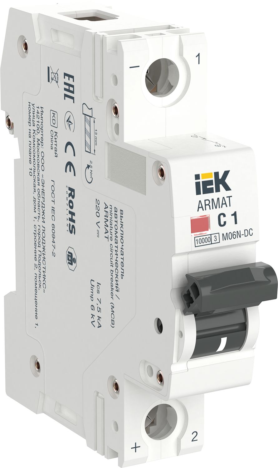 ARMAT Автоматический выключатель M06N-DC 1P C 1А IEK (AR-M06N-1-C001DC)