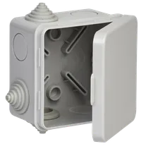 KM41238 junction box for exposed wiring 100x100x50 mm IP44 (RAL7035, 7 lead-ins, pop-top cap)