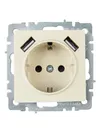BRITE Socket outlet 1-gang grounded with protective shutters 16A with USB A+A 5V 3.1A PYush10-2-BrKr beige IEK1
