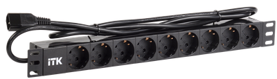 ITK PDU 9 розеток DIN49440 (нем. станд.) 1U, шнур 2м вилка IEC 320 C14, профиль из ПВХ, черный
