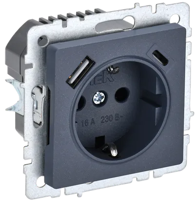 BRITE Socket outlet 1-gang with earthing with protective shutters 16A with USB A+C 18W RUSh11-1-BrM marengo IEK