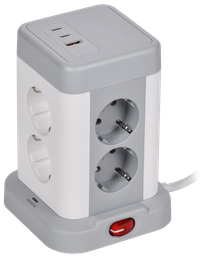 DOMINIC Удлинитель У08K 8 мест 2P+PE 1,5м 3х1,0мм2 16А/250В USB A+C 20Вт серый IEK