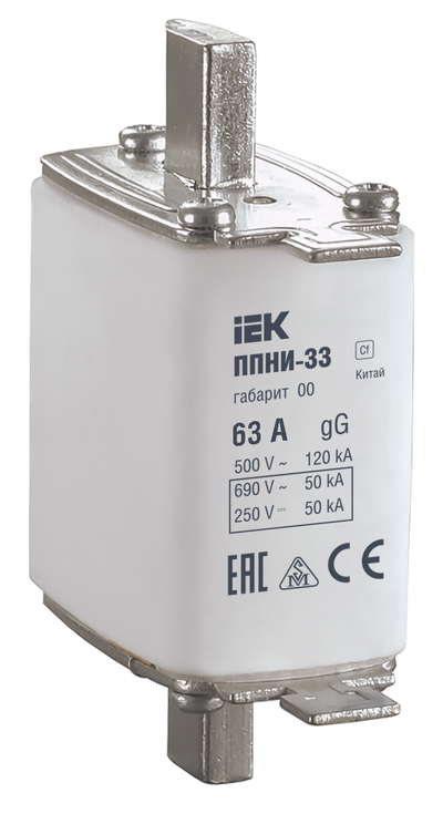 Плавкая вставка предохранителя ППНИ-33 габарит 00 63А IEK