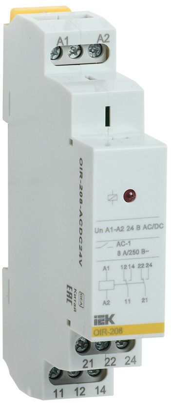 Реле промежуточное модульное OIR 2 контакта 8А 24В AC/DC IEK (OIR-208-ACDC24V)