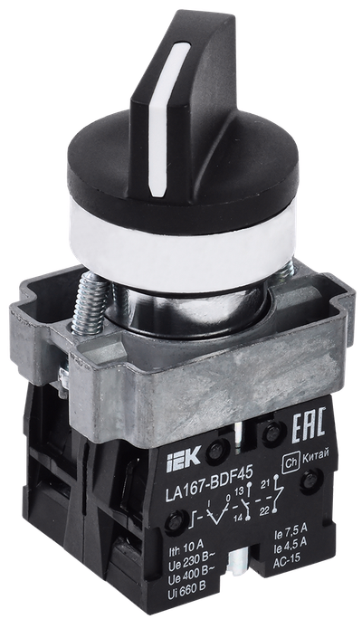 Switch LA167-BDF45 2 positions 1NO+1NC black IEK
