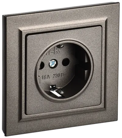 BRITE 1-gang earthed socket with protective shutters 16A, complete RSR14-1-0-BrTB dark bronze IEK