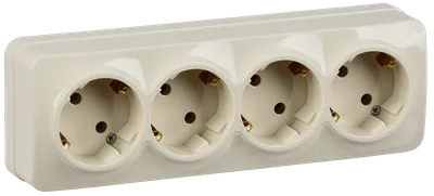 RS24-3-XK Quadruple socket with grounding contact 16A with opening installation GLORY (cream) IEK