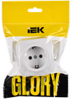 GLORY Розетка 1-местная для открытой установки с заземлением без защитных шторок 16А РС20-3-ХБм белый матовый IEK1