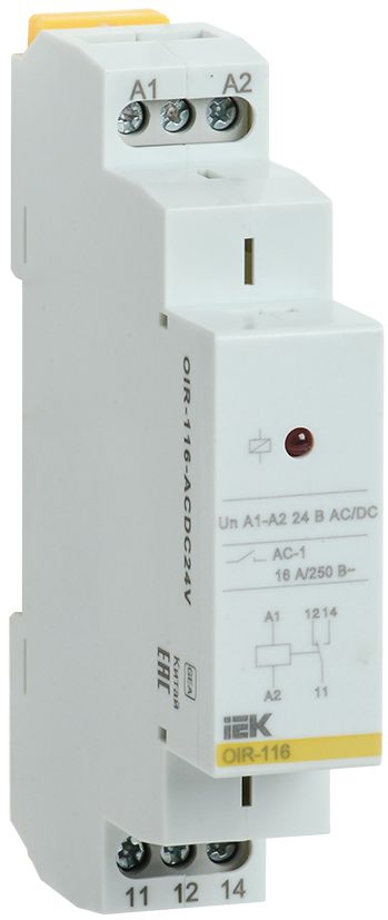Реле промежуточное модульное OIR 1 контакт 16А 24В AC/DC IEK (OIR-116-ACDC24V)
