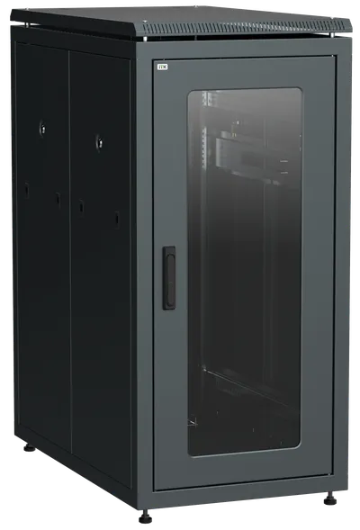 ITK LINEA N Шкаф напольный сетевой 19" 28U 800х1000мм стеклянная передняя дверь задняя металлическая черный