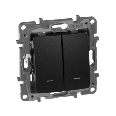 ETIKA Выключатель 2-клавишный с подсветкой/индикацией схема 5L 10АХ безвинтовые зажимы антрацит