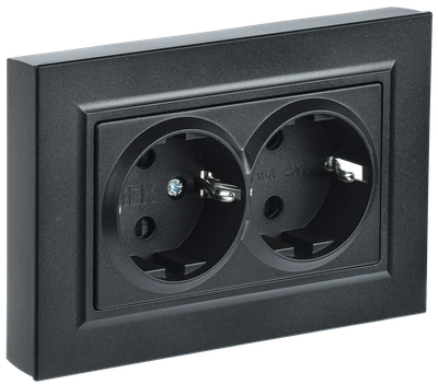 BRITE Розетка 2-местная с заземлением без защитных шторок 16А безвинтовое крепление в сборе РС22-3-БрЧ черный IEK