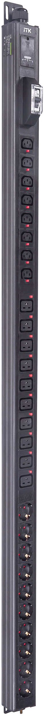 ITK BASE PDU вертикальный PV1102 33U 1 фаза 32А 10 розеток SCHUKO (немецкий стандарт) + 8 розеток C13 + 10 розеток C19 без кабеля с клеммной колодкой