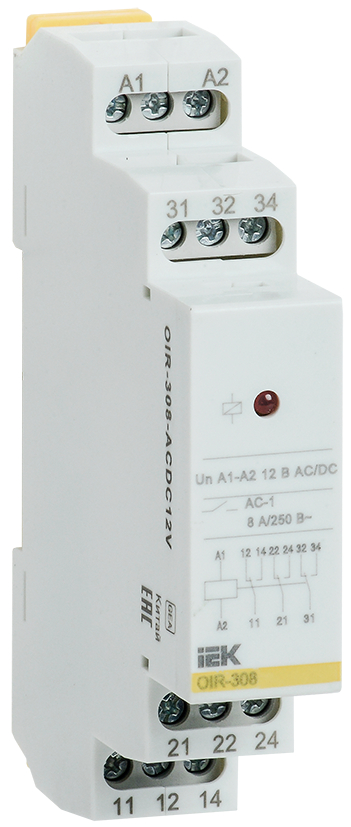 Реле промежуточное модульное OIR 3 контакта 8А 12В AC/DC IEK