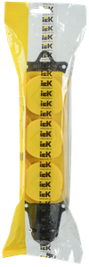 РБ33-1-0м Розетка (колодка) трехместная с защитными крышками ОМЕГА IP44 каучук жёлтая IEK1