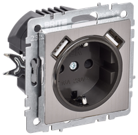 BRITE Розетка 1-местная с заземлением с защитными шторками 16А с USB A+A 5В 2,1А РЮш10-1-БрГН металл хром/никель IEK