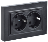 BRITE Розетка 2-местная с заземлением без защитных шторок 16А безвинтовое крепление в сборе РС22-3-БрЧ черный IEK