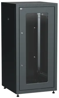ITK LINEA E Шкаф напольный сетевой 19" 24U 600х600мм стеклянная передняя дверь задняя металлическая черный