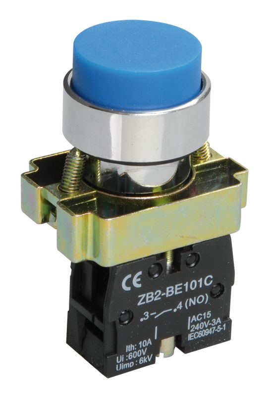Кнопка управления LAY5-BL61 без подсветки синяя 1NO IEK (BBT70-BL-K07)